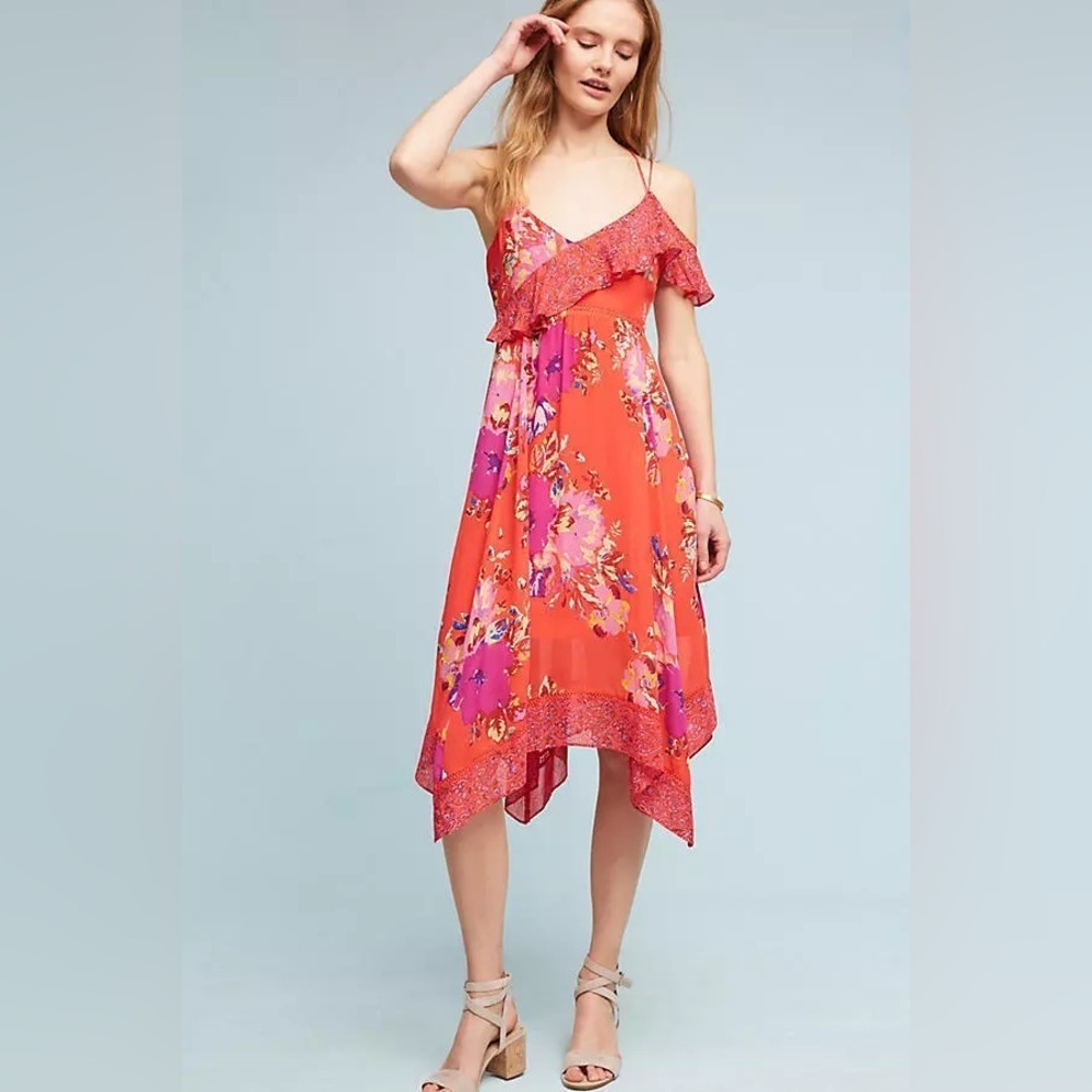 Maeve Grecia Red‎ Floral Midi Dress Size 6